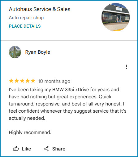 Review of Autohaus Service & Sales By Ryan Boyle